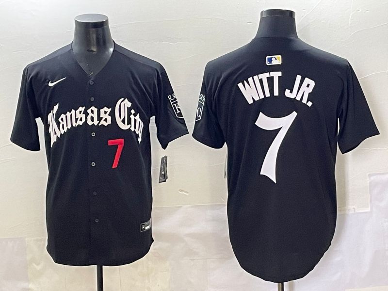 Men 2025 Kansas City Royals #7 Witt jr Black Five generations Joint Name Nike MLB Jersey style 6